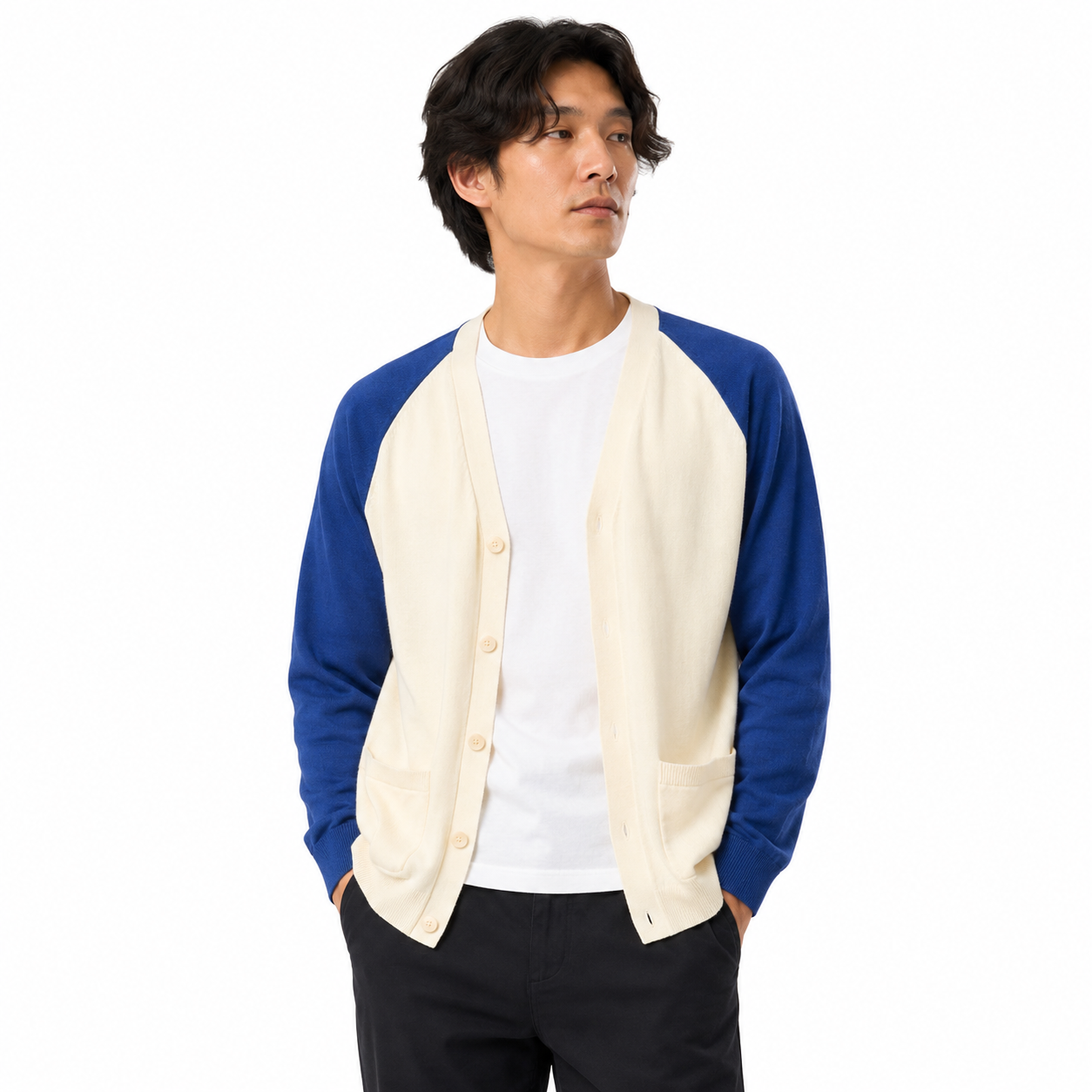 Five Four x Poggy The Man Men's Cream Blue Raglan Cardigan Large