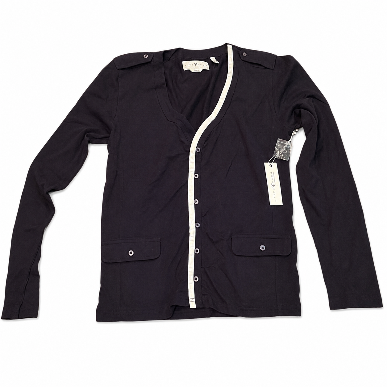 Five Four Men’s Black Contrast Trim Button Front Cardigan – Size M