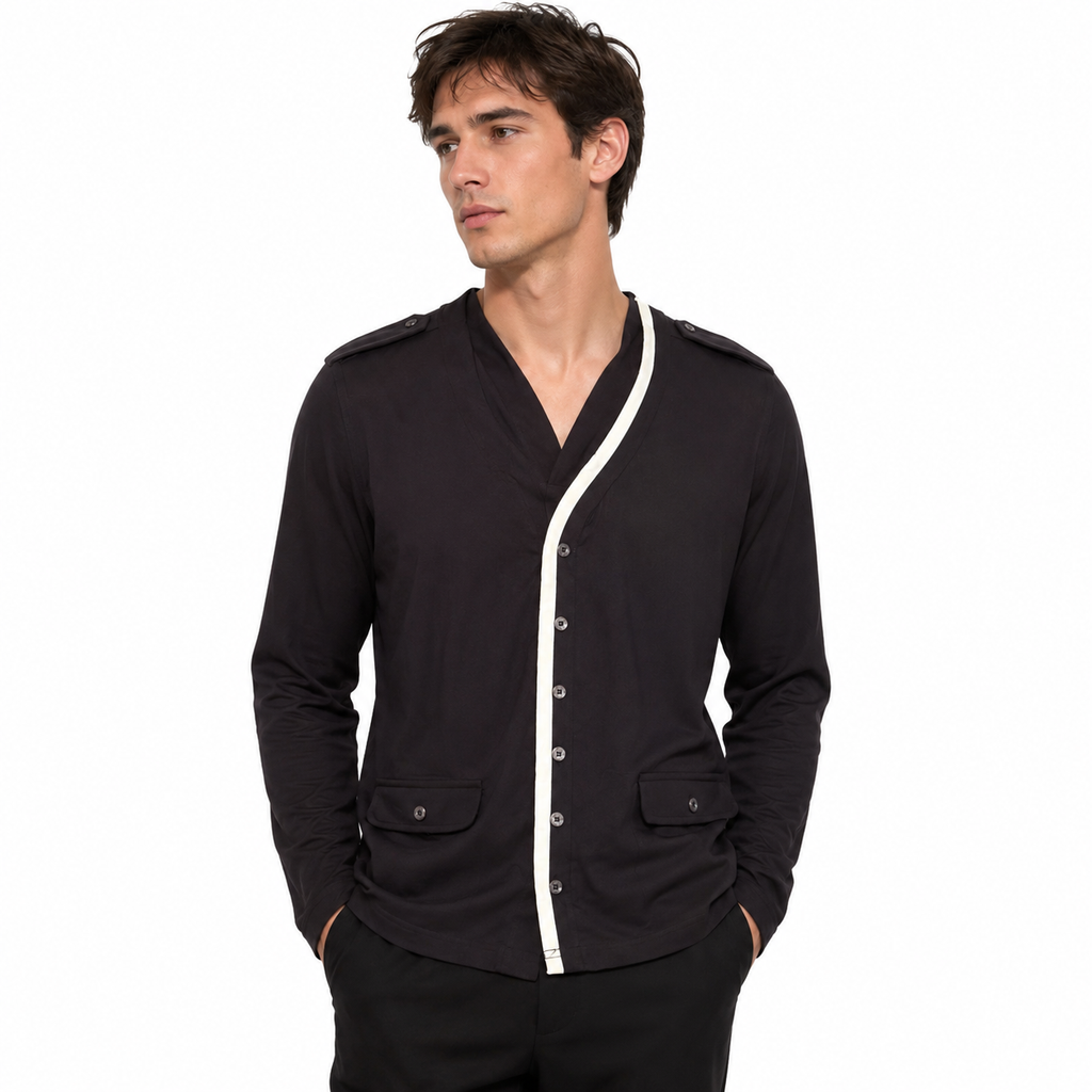 Five Four Men’s Black Contrast Trim Button Front Cardigan – Size M