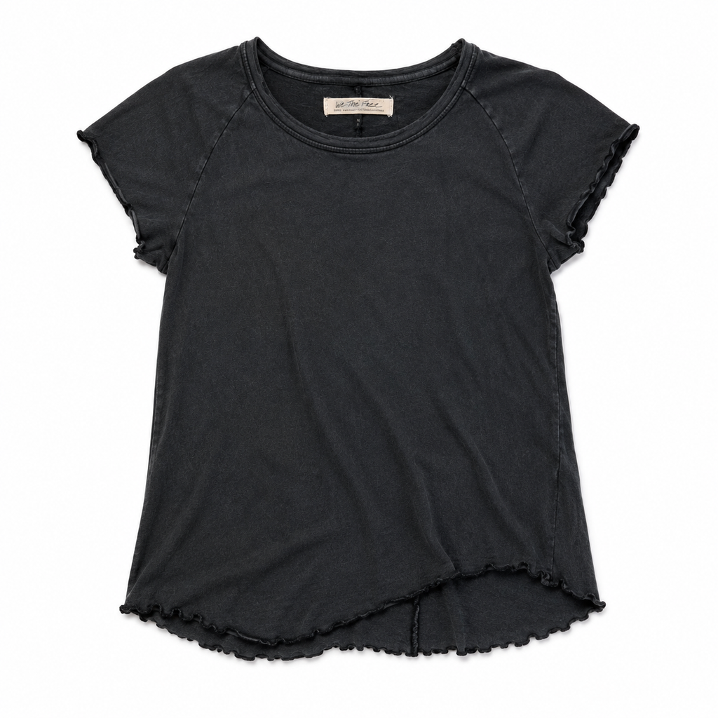 Free People We The Free Women's Distressed Short Sleeve Tee - Washed Black