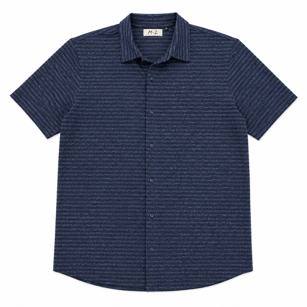 Robert Barakett Ranger Men's Short Sleeve Knit Button-Up Shirt - Navy