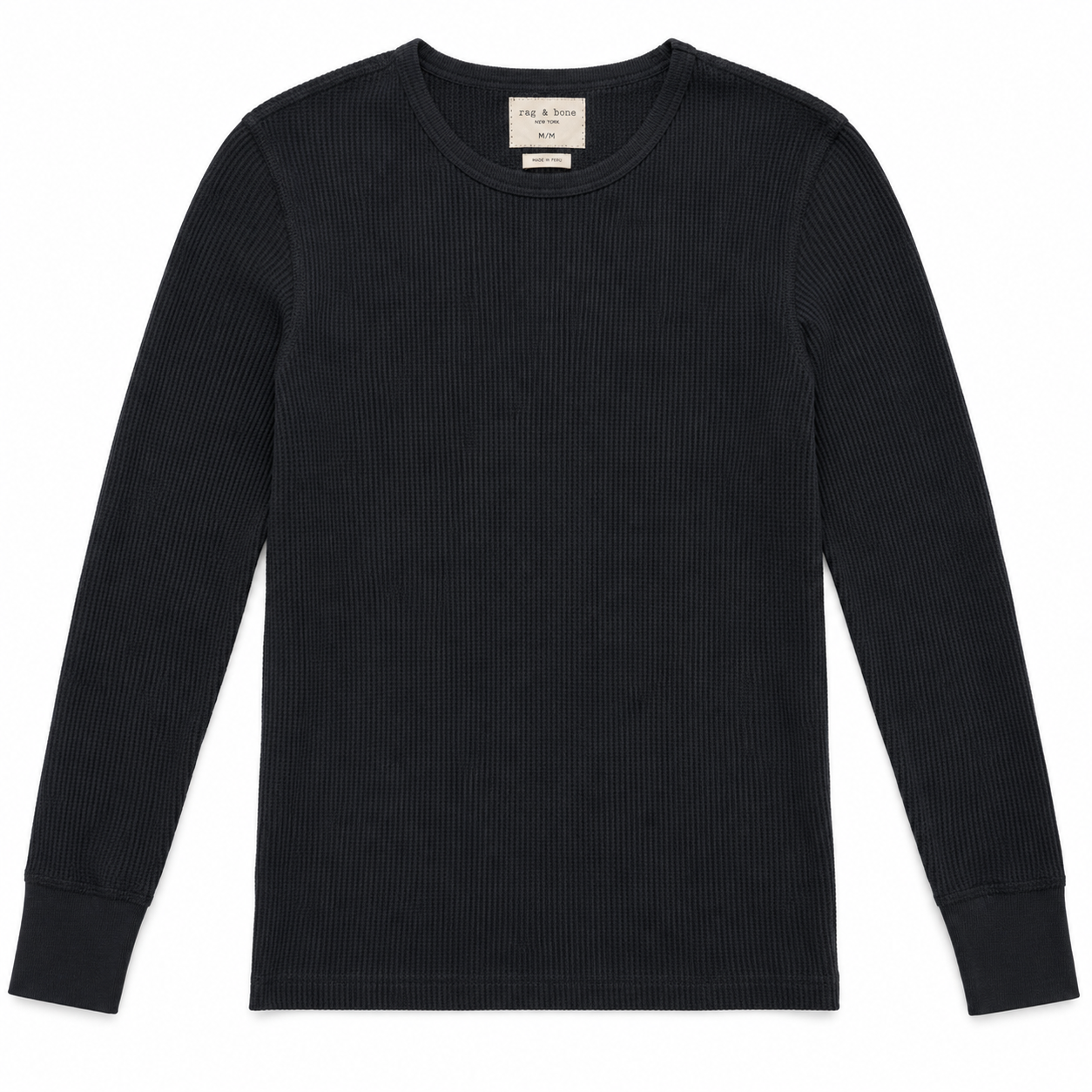 rag & bone Men's Black Waffle Knit Long Sleeve Thermal Shirt - Size M