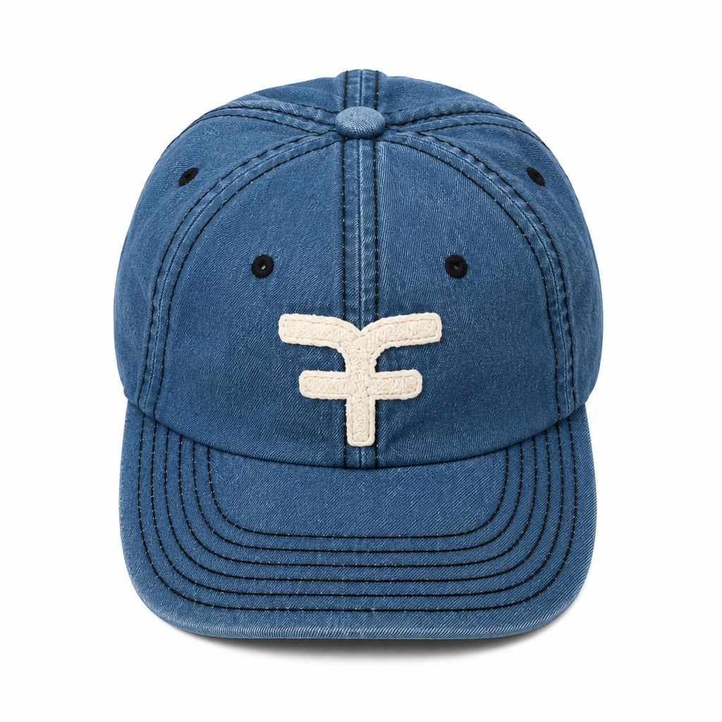 Five Four FF Logo Washed Denim Baseball Cap - Blue