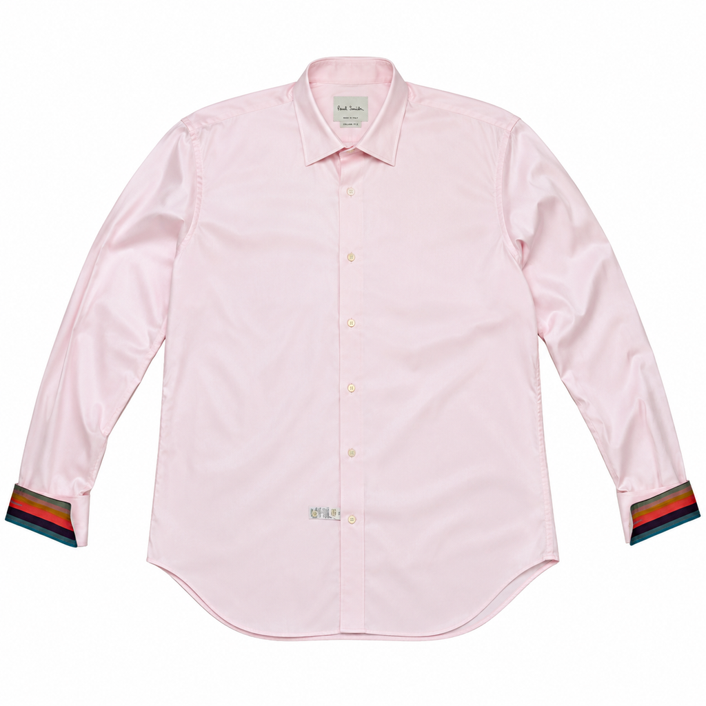 Paul Smith Men's Dress Shirt - Pink with Multicolor Stripe Cuffs