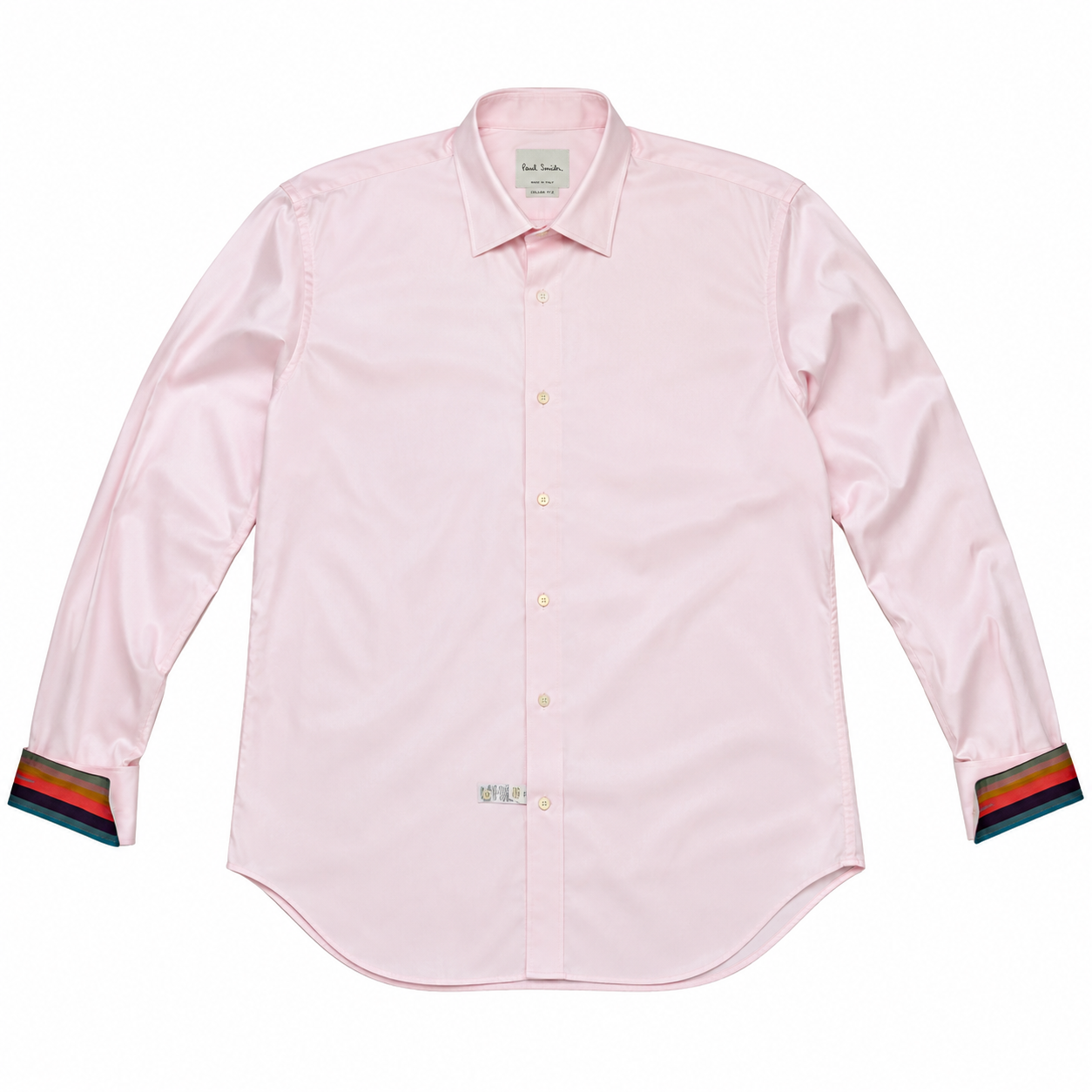 Paul Smith Men's Dress Shirt - Pink with Multicolor Stripe Cuffs