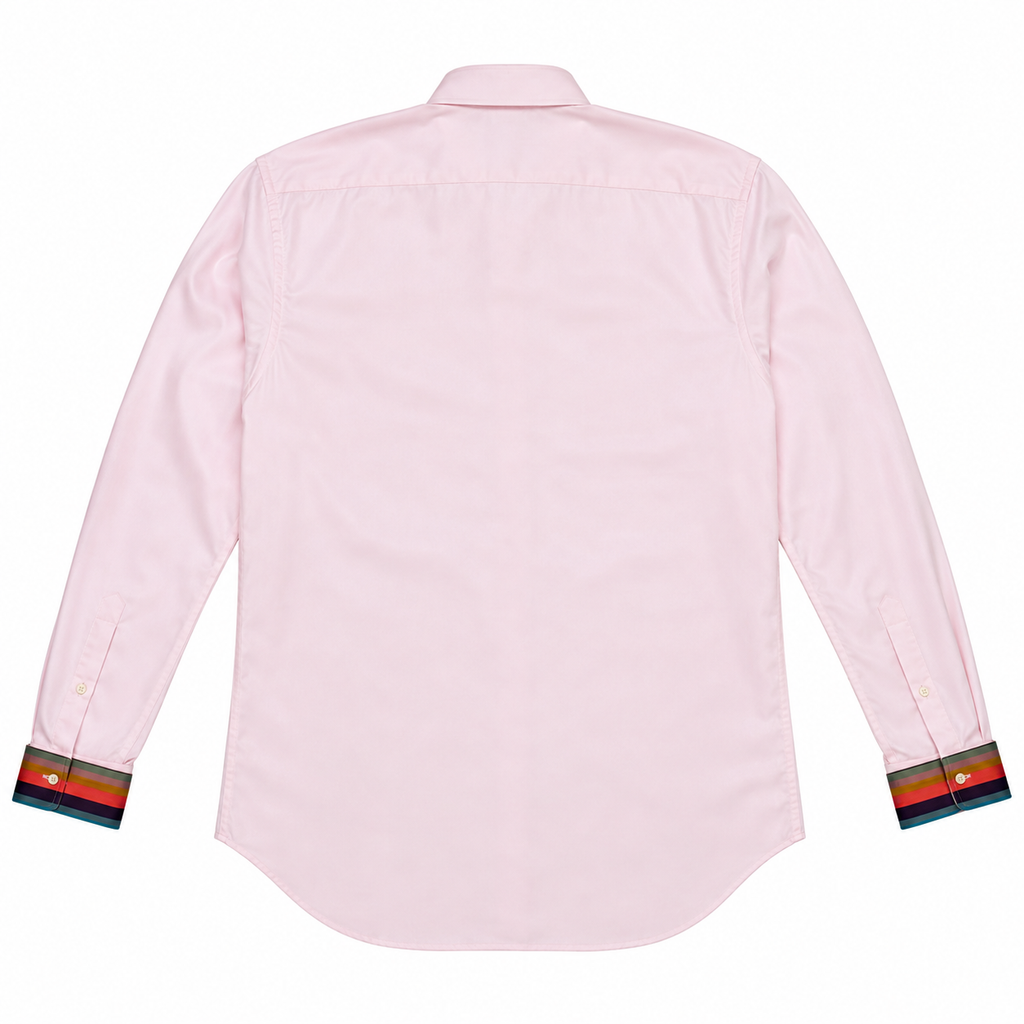 Paul Smith Men's Dress Shirt - Pink with Multicolor Stripe Cuffs