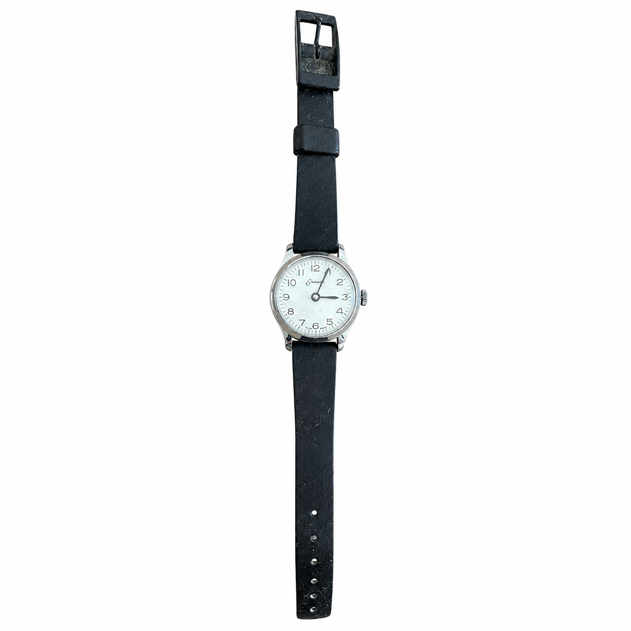 Vintage Men's Mechanical Hand-Wind Watch - White Dial Black - Winding Required