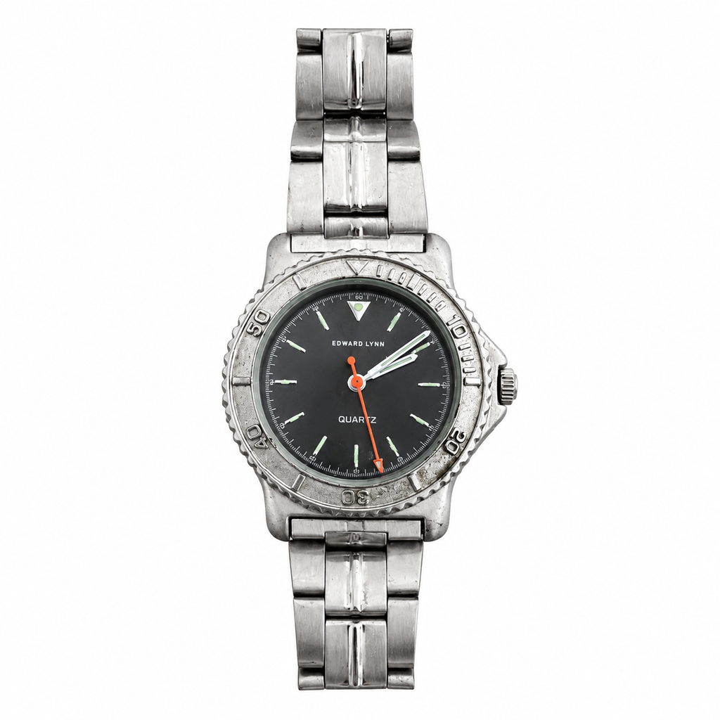 Vintage Edward Lynn Men's Quartz Diver-Style Watch - Black - Battery Required