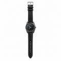 Vintage Men's Quartz Sport Watch - Black Dial & Leather Strap - Battery Required