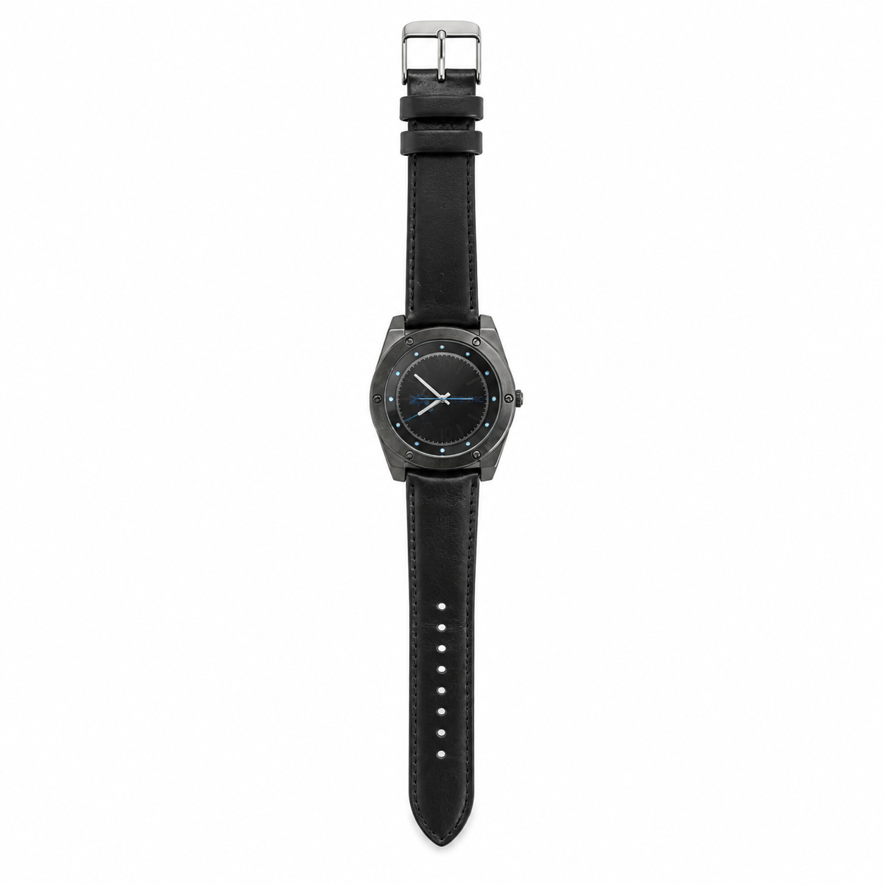 Vintage Men's Quartz Sport Watch - Black Dial & Leather Strap - Battery Required