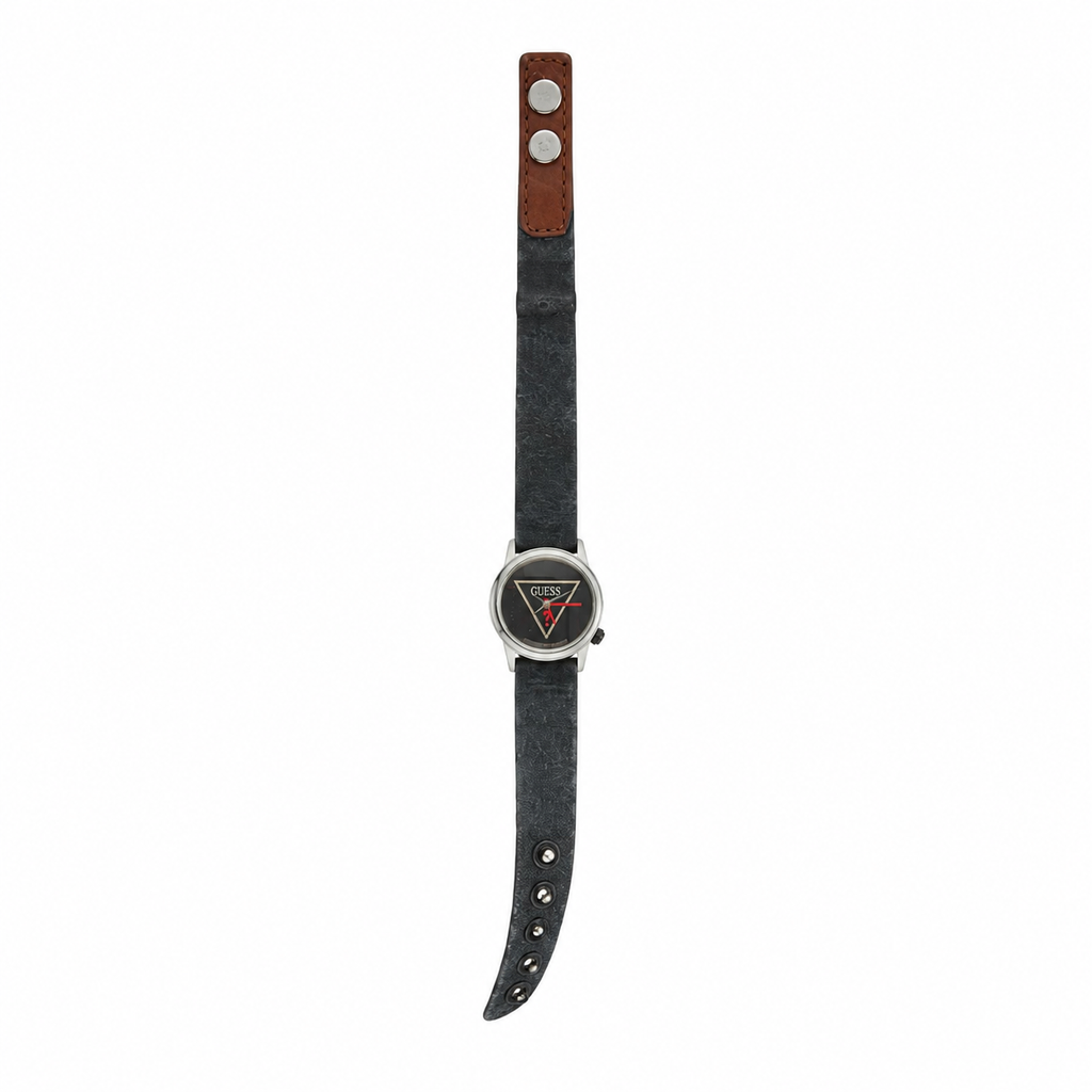 Vintage GUESS Triangle Logo Quartz Watch - Black Leather - Battery Required