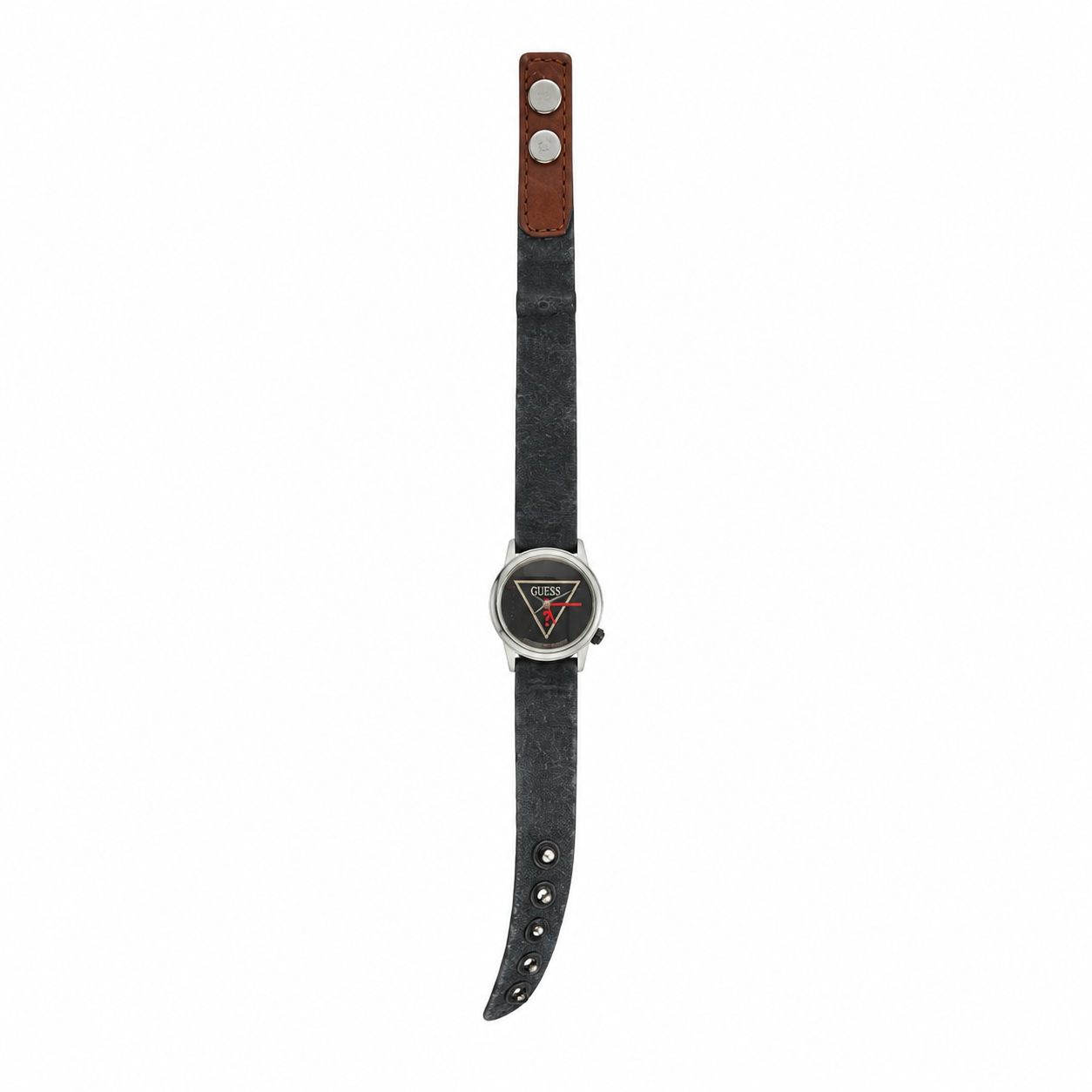 Vintage GUESS Triangle Logo Quartz Watch - Black Leather - Battery Required