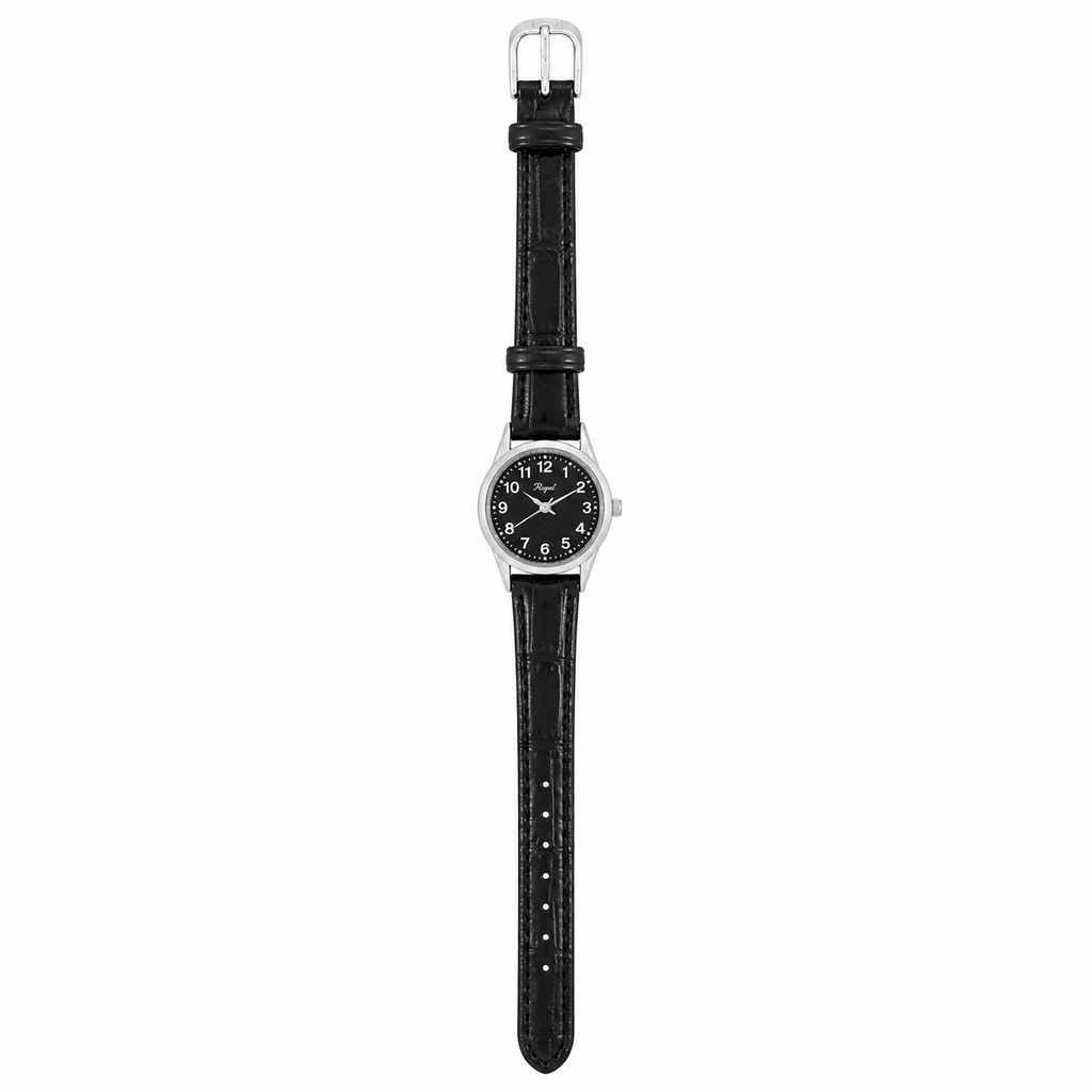 Vintage Regal Quartz Analog Watch - Black Dial & Leather - Battery Required