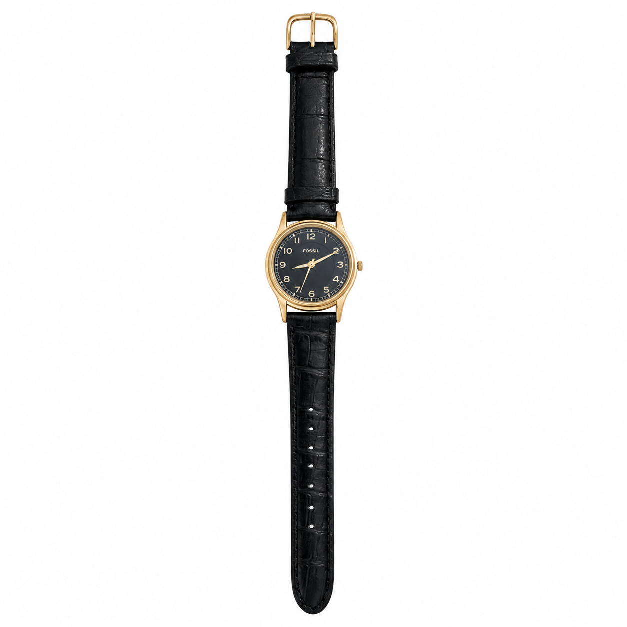 Vintage Fossil Quartz Analog Watch - Black Dial Gold-Tone - Battery Required