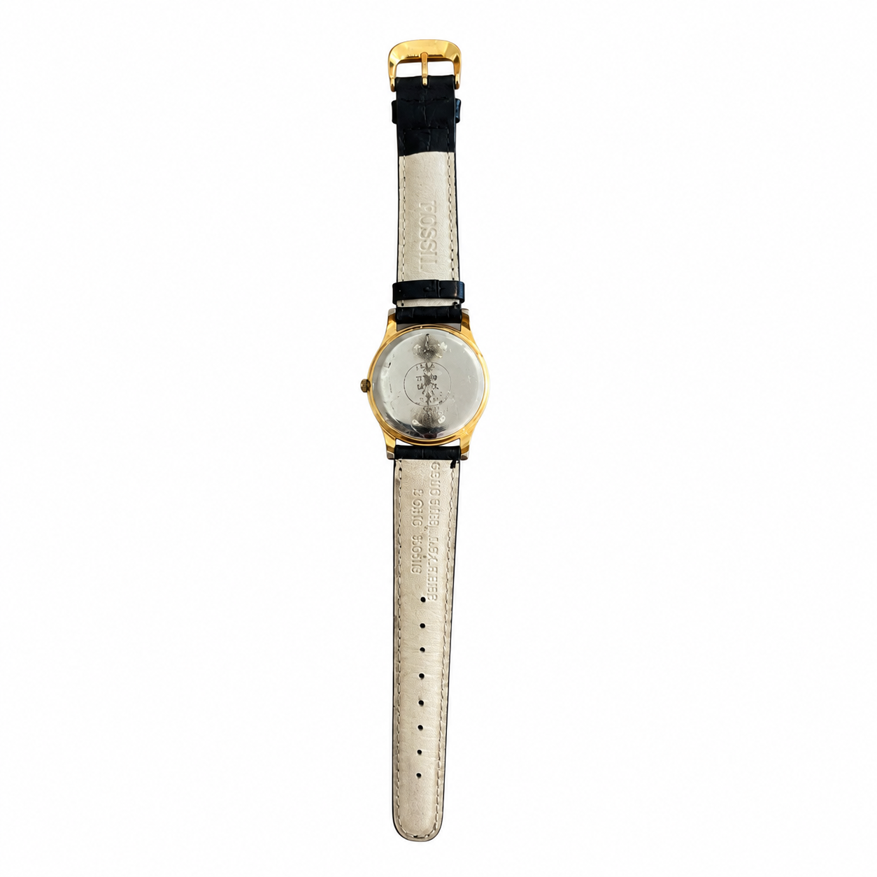 Vintage Fossil Quartz Analog Watch - Black Dial Gold-Tone - Battery Required