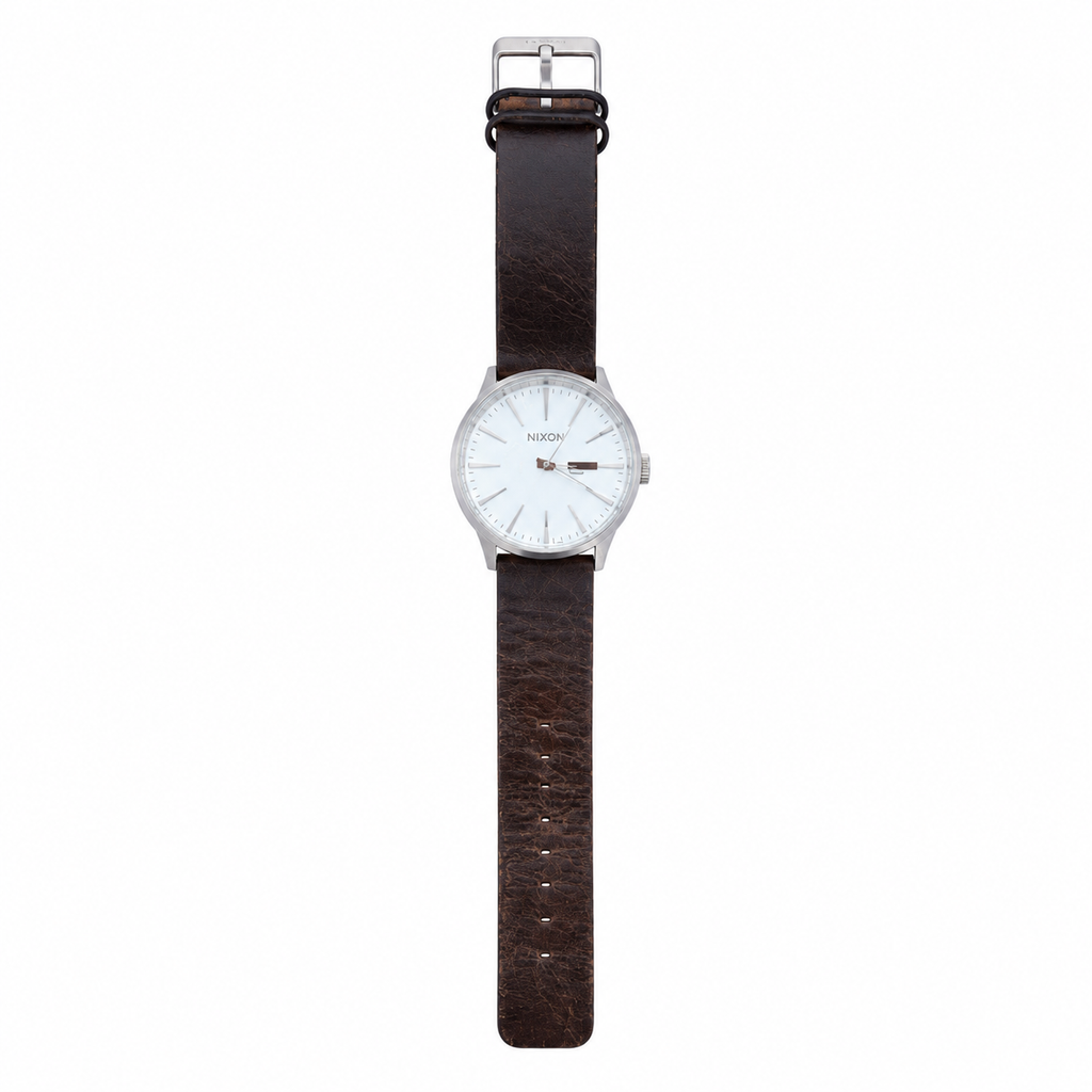 Vintage Nixon The Sentry 38 Leather Quartz Watch - White - Battery Required