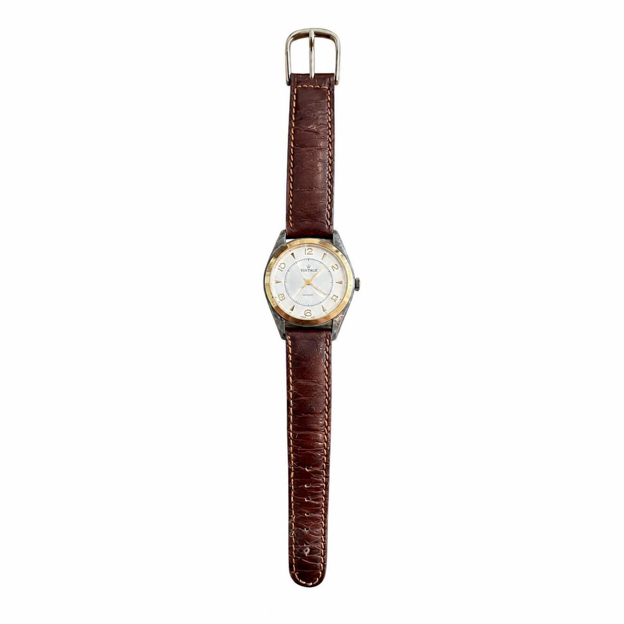 Vintage Quartz Dress Watch - Silver Dial Gold-Tone Bezel - Battery Required