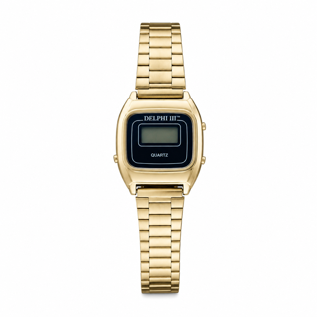 Vintage Delphi III Digital Quartz Watch - Gold-Tone LCD - Battery Required