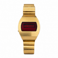Vintage 1970s Red LED Digital Watch - Gold Tone - Battery Required
