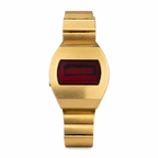 Vintage 1970s Red LED Digital Watch - Gold Tone - Battery Required