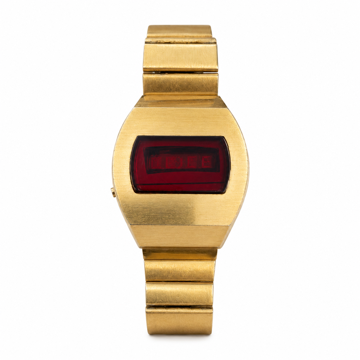 Vintage 1970s Red LED Digital Watch - Gold Tone - Battery Required
