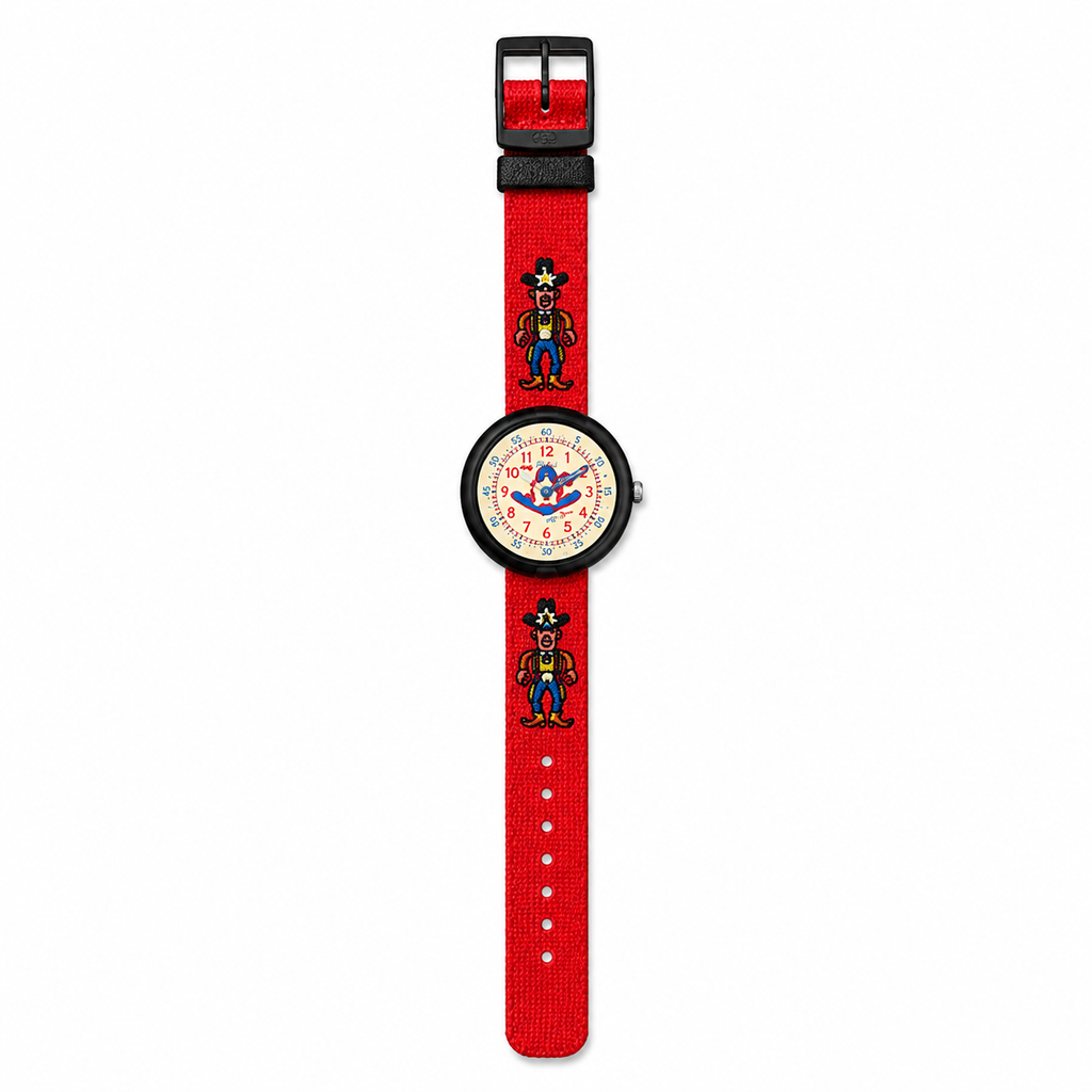 Vintage Disney Goofy Cowboy Time Teacher Watch - Red Fabric - Battery Required