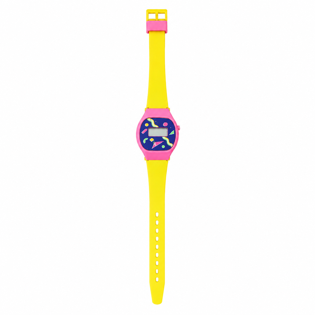 Vintage Unbranded Memphis-Style Digital Watch - Neon - Battery Required