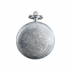 Engraved Silver-Tone Hunter Pocket Watch - Roman Numeral Dial, Requires a Battery