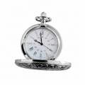 Engraved Silver-Tone Hunter Pocket Watch - Roman Numeral Dial, Requires a Battery