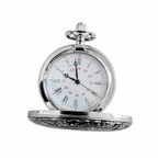 Engraved Silver-Tone Hunter Pocket Watch - Roman Numeral Dial, Requires a Battery