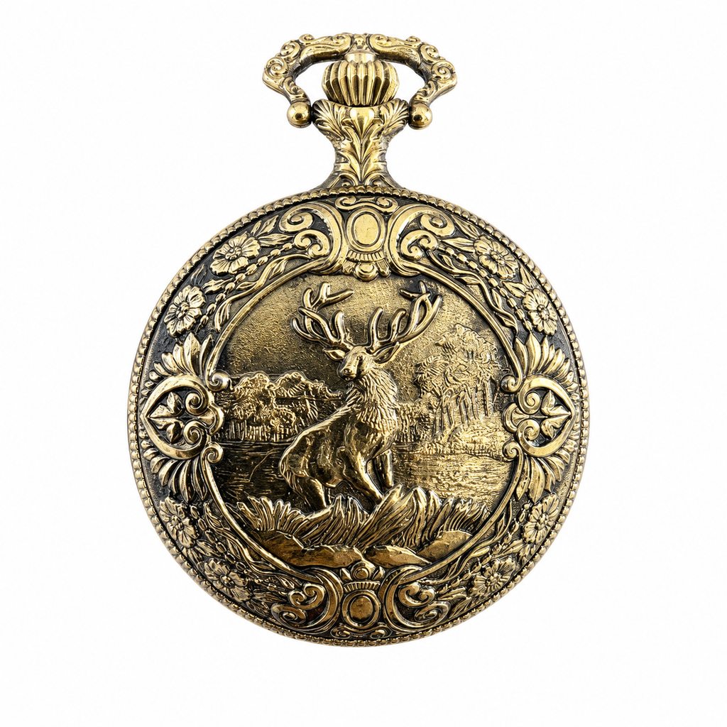 Vintage Milan Quartz Gold & Silver-Tone Deer Hunting Pocket - Battery Required