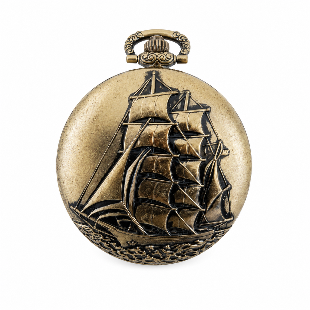 Vintage Aurerie Quartz Antique Bronze Sailing Ship Pocket - Battery Required