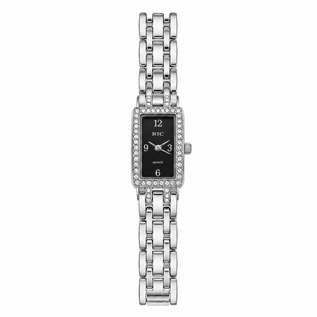 Vintage Relic Rectangular Black Dial Crystal-Accent Bracelet - Battery Required