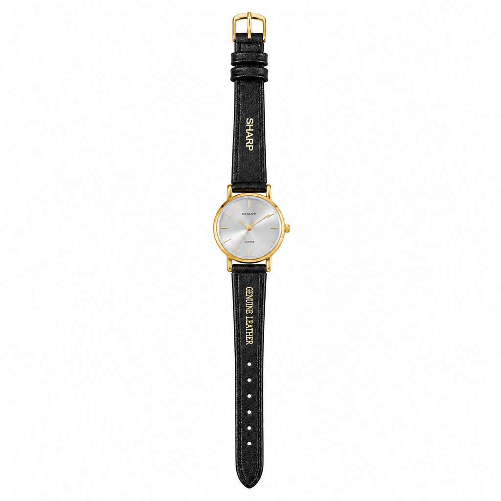 Vintage Sharp Arabic Numeral Quartz Watch - Gold/White Dial - Battery Required