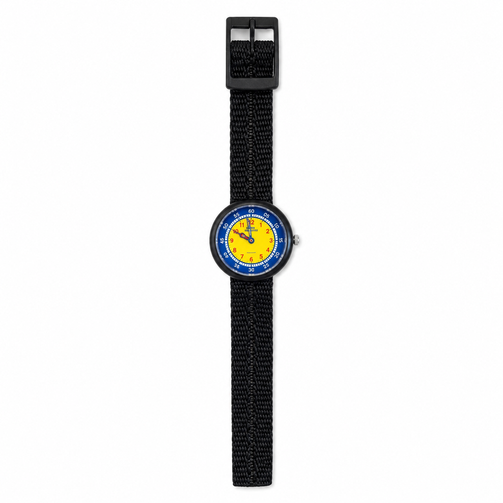 Vintage Colorful Time Teacher Quartz Watch with Black Nylon - Battery Required