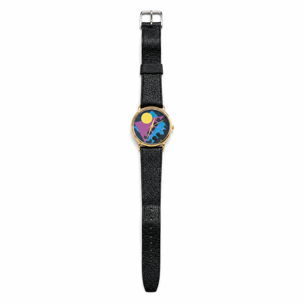 Vintage Colorful Abstract Art Dial Quartz Watch with Black - Battery Required