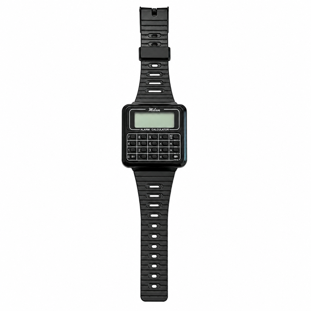 Vintage Milan Black Digital Alarm Calculator Wristwatch - Battery Required