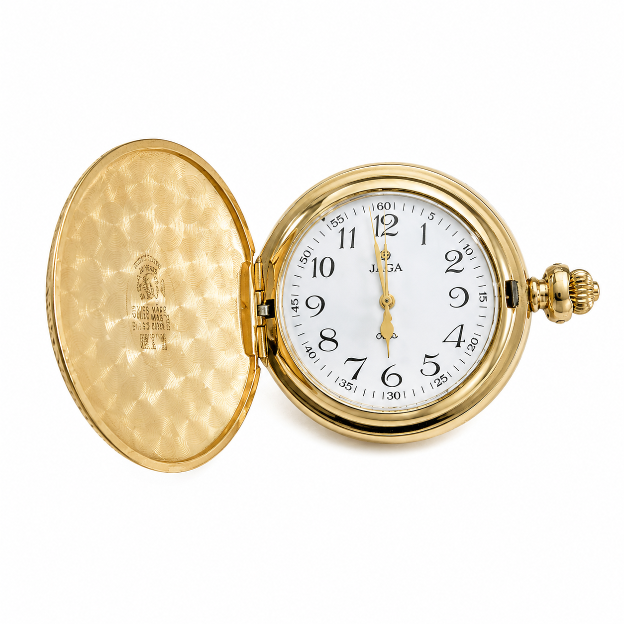 Vintage JAGA Quartz Gold-Tone Full Hunter Pocket Watch with - Battery Required