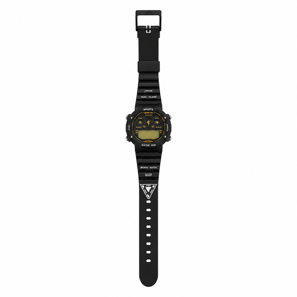 Vintage JARUM Analog-Digital Black Resin World Time Sports - Battery Required