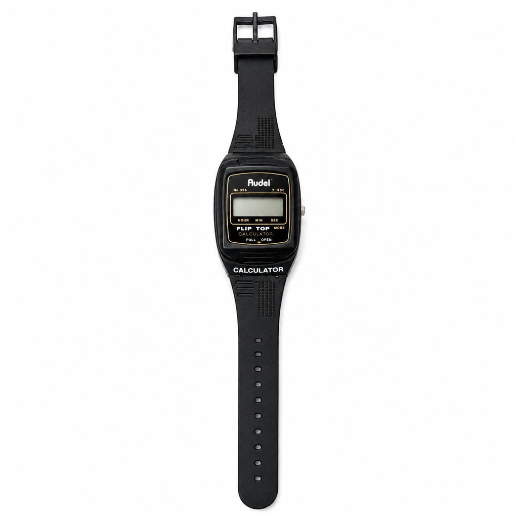 Vintage Audel M368 Black Flip-Top Calculator Digital Watch - Battery Required