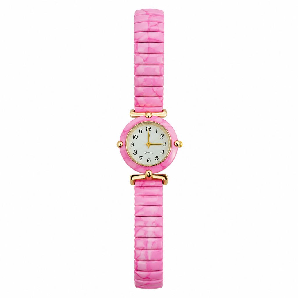 Vintage Pink Stretch Band Quartz Analog Wristwatch - Battery Required