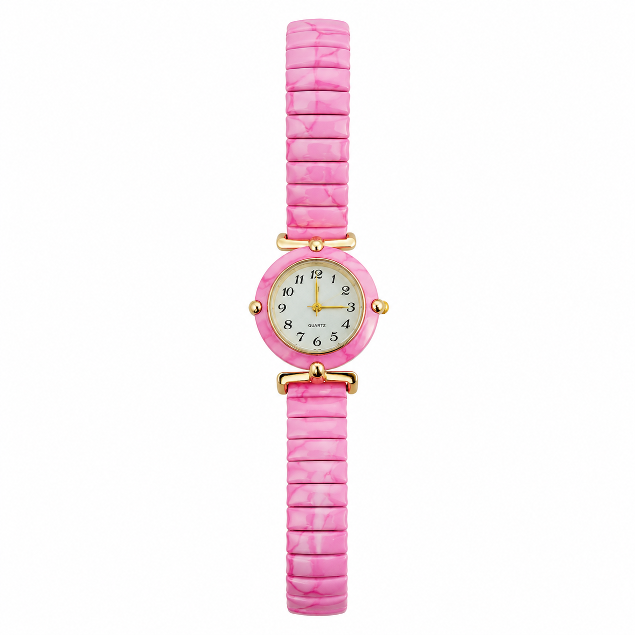 Vintage Pink Stretch Band Quartz Analog Wristwatch - Battery Required