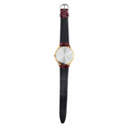 Vintage Gold-Tone Colorful Art Dial Burgundy Strap Quartz - Battery Required