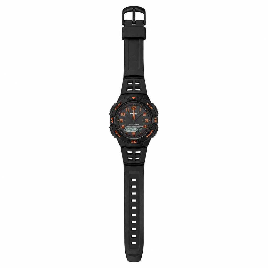 Vintage Casio AQ-S800W-1B2V Tough Solar Black & Orange - Battery Required