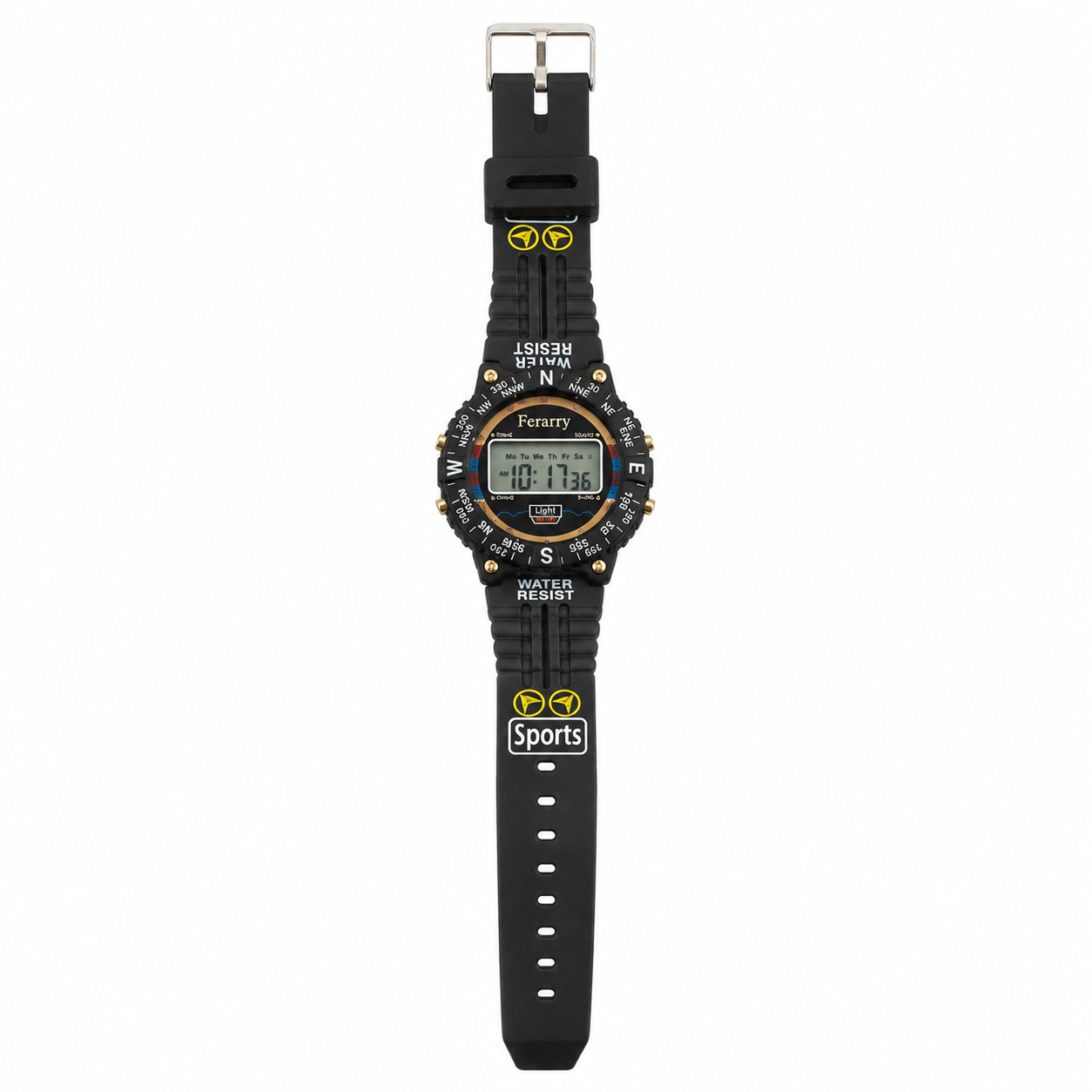 Vintage Ferarry Digital Compass-Style Black Sports Wristwatch - Battery Required