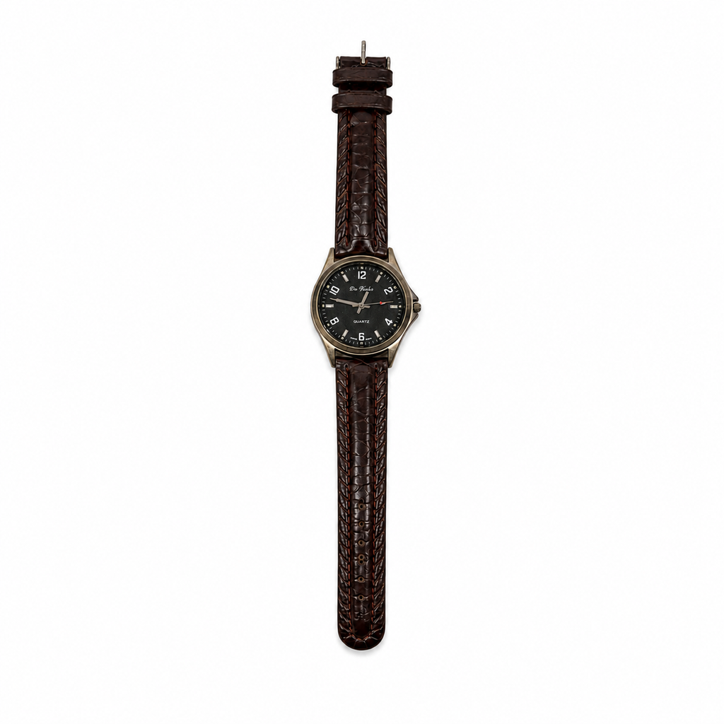 Da Vinci Black Dial Japan Quartz Watch with Brown Leather Strap - Requires a Battery