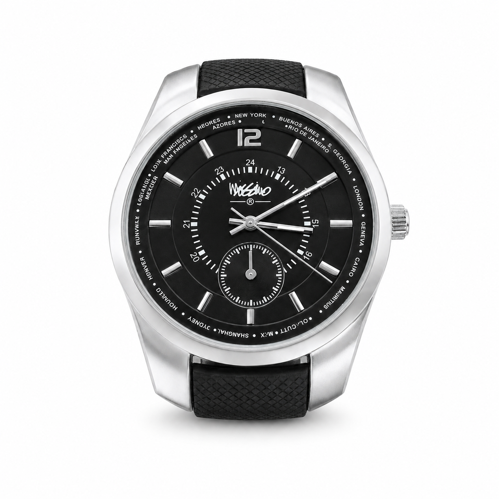 Mossimo World Time-Style Black Dial Quartz Watch with Black Strap - Requires a Battery