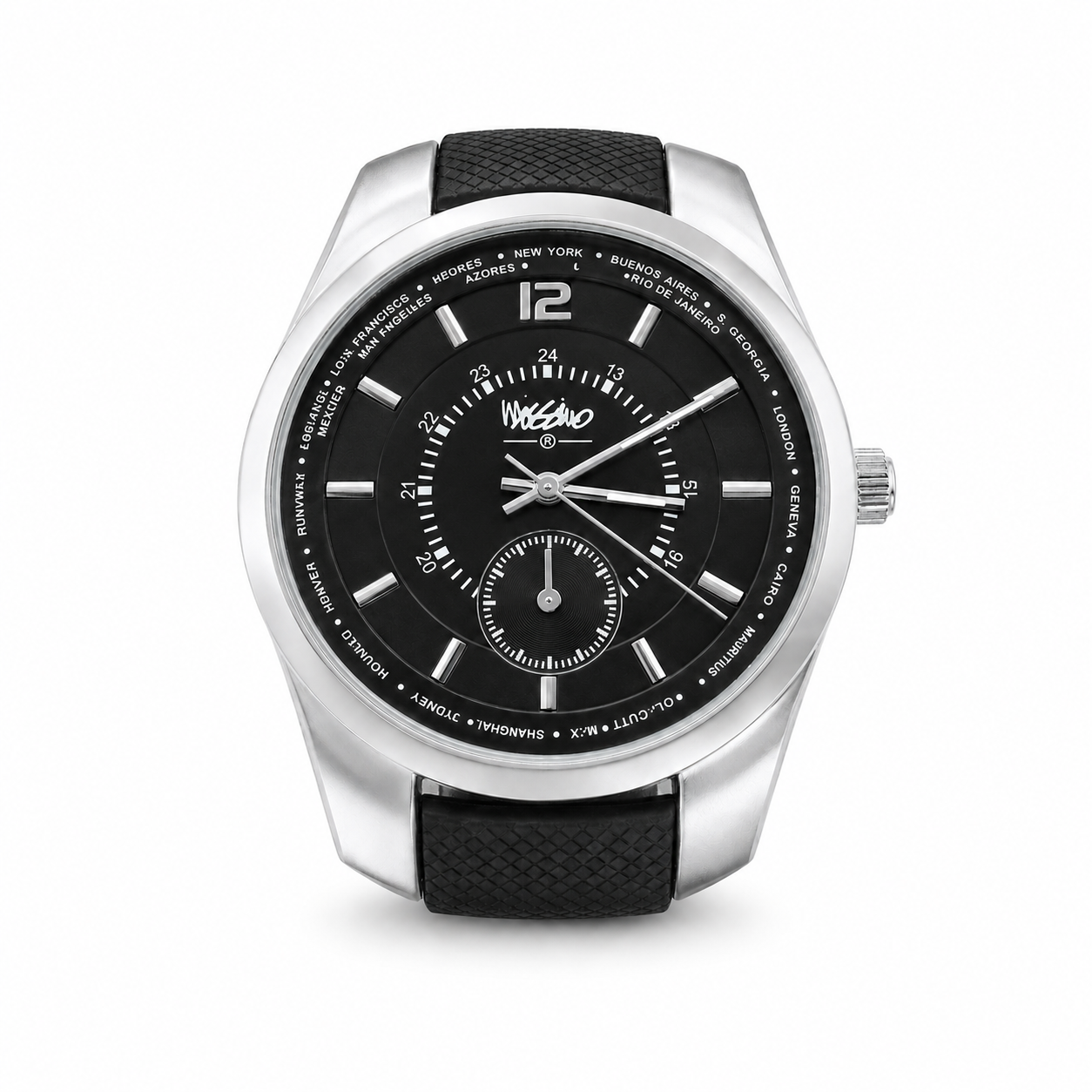 Mossimo World Time-Style Black Dial Quartz Watch with Black Strap - Requires a Battery