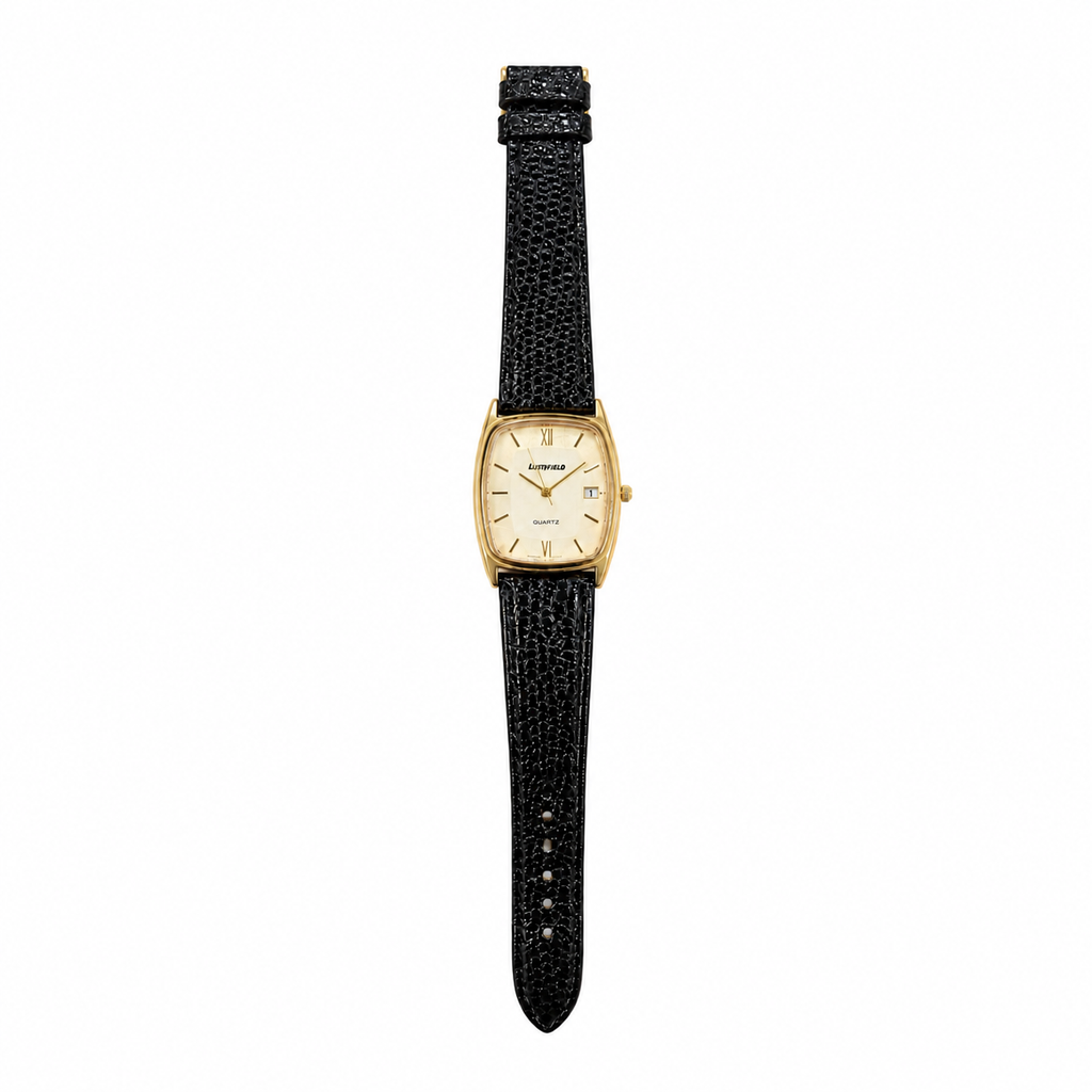 Wynfield Rectangular Gold-Tone Japan Quartz Watch with Black Strap - Requires a Battery