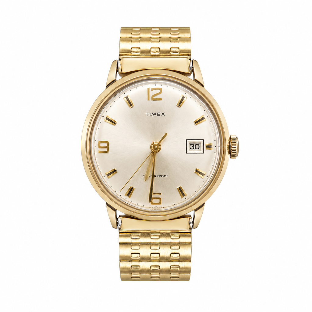 Timex Waterproof Gold-Tone Date Mechanical Watch - Requires Winding